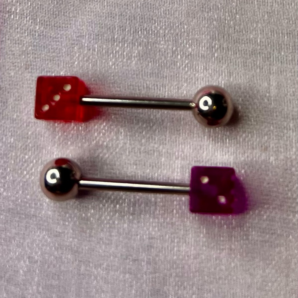 Red and Purple Barbell piecing